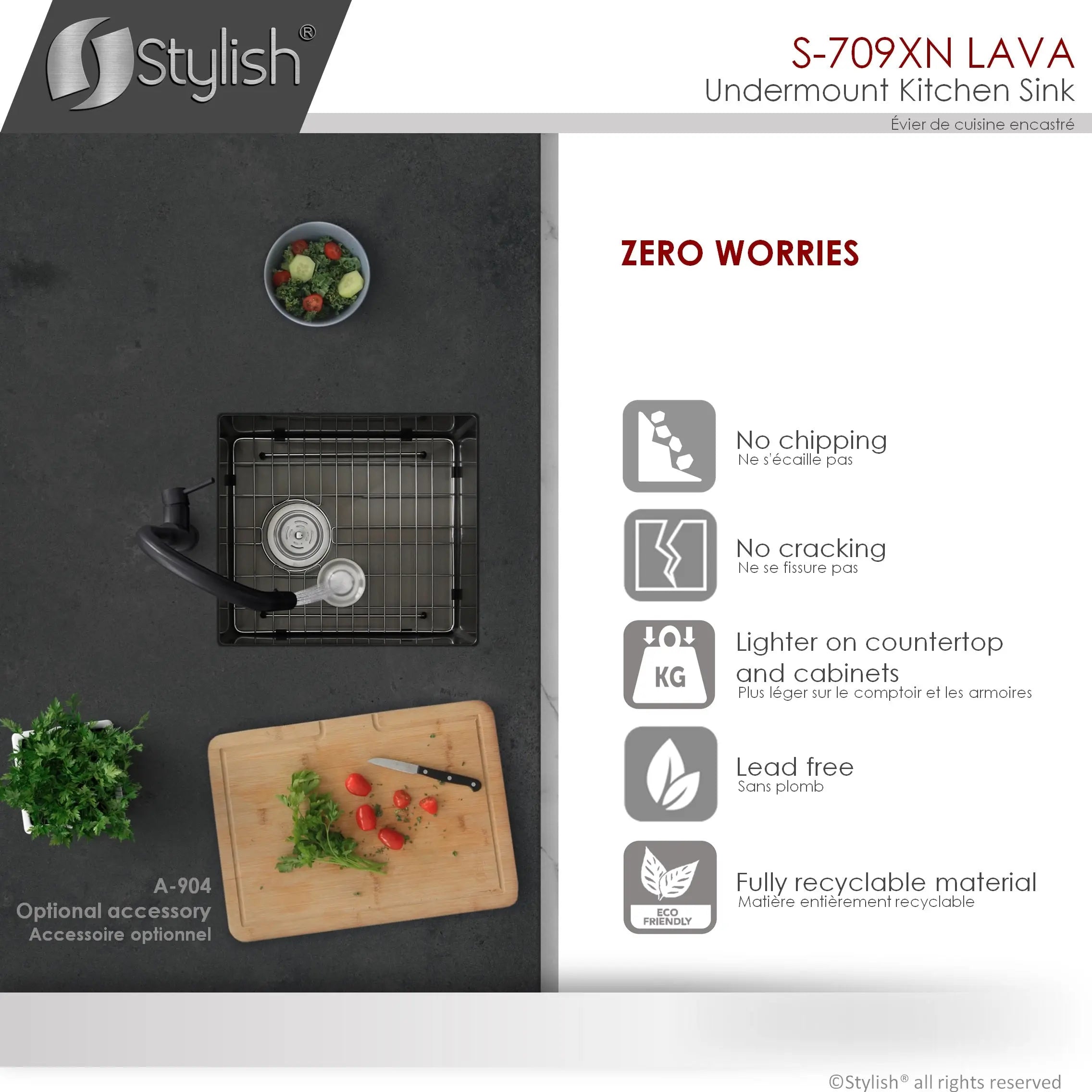 STYLISH 16 inch Graphite Single Bowl Undermount Stainless Steel Kitchen Sink S-709XN - Plumbing Market