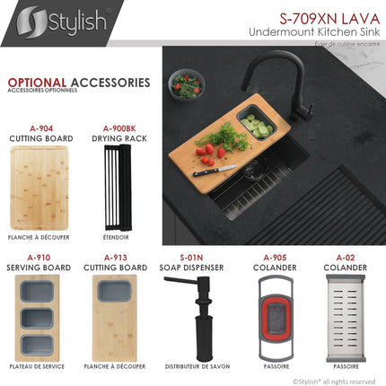 STYLISH 16 inch Graphite Single Bowl Undermount Stainless Steel Kitchen Sink S-709XN - Plumbing Market