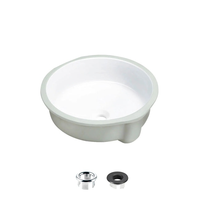 STYLISH 16 inch Round Undermount Ceramic Bathroom Sink with 2 Overflow Finishes P-207 - Plumbing Market