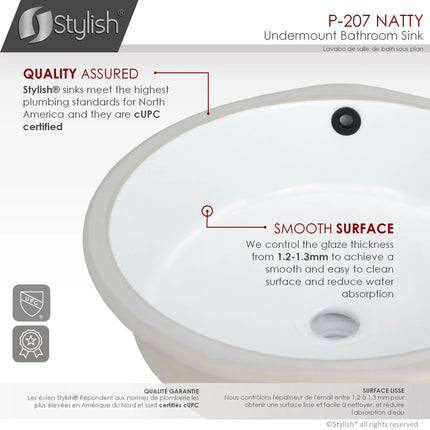 STYLISH 16 inch Round Undermount Ceramic Bathroom Sink with 2 Overflow Finishes P-207 - Plumbing Market