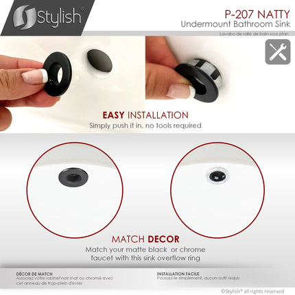 STYLISH 16 inch Round Undermount Ceramic Bathroom Sink with 2 Overflow Finishes P-207 - Plumbing Market