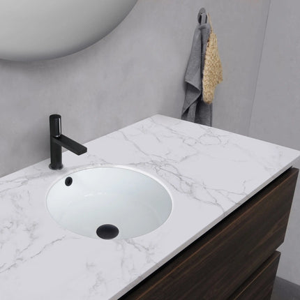 STYLISH 16 inch Round Undermount Ceramic Bathroom Sink with 2 Overflow Finishes P-207 - Plumbing Market