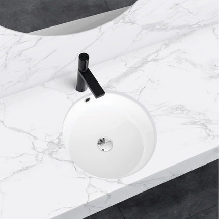 STYLISH 16 inch Round Undermount Ceramic Bathroom Sink with 2 Overflow Finishes P-207 - Plumbing Market