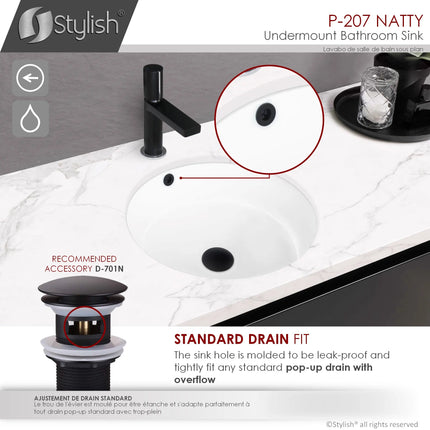 STYLISH 16 inch Round Undermount Ceramic Bathroom Sink with 2 Overflow Finishes P-207 - Plumbing Market