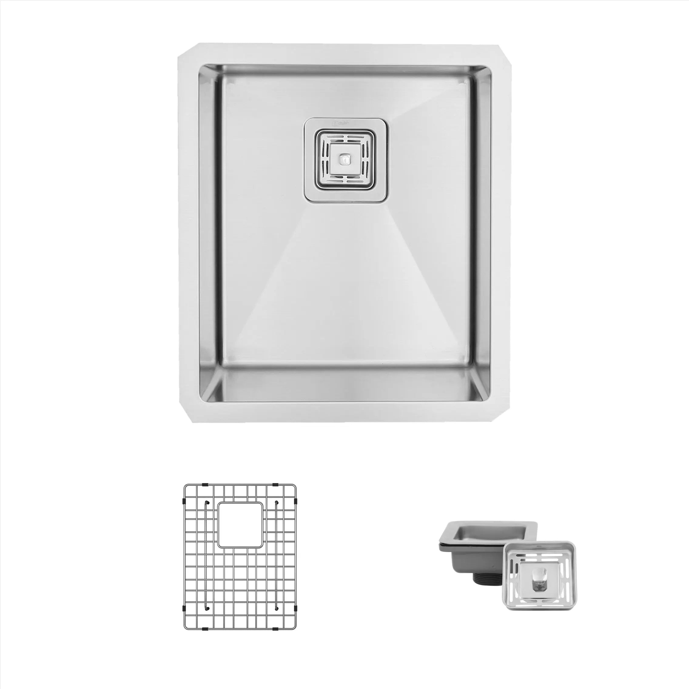 STYLISH 16 inch Single Bowl Stainless Steel Kitchen Sink with Square Strainer S-509XG - Plumbing Market
