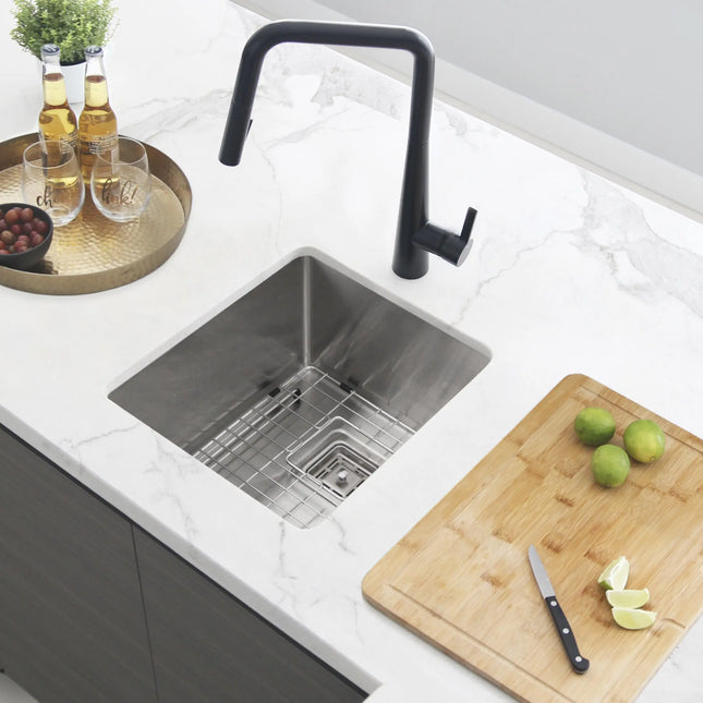 STYLISH 16 inch Single Bowl Stainless Steel Kitchen Sink with Square Strainer S-509XG - Plumbing Market