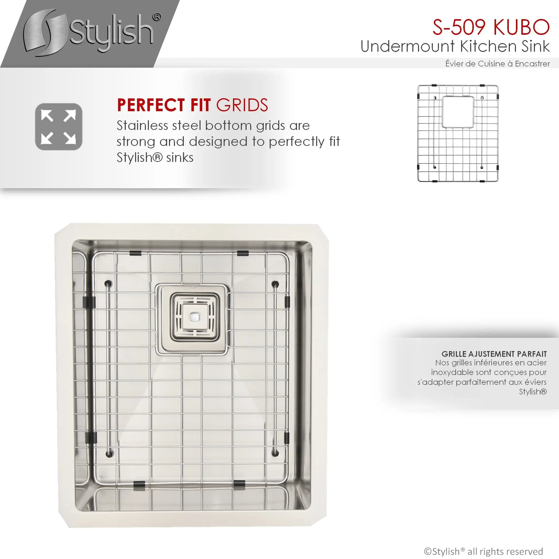 STYLISH 16 inch Single Bowl Stainless Steel Kitchen Sink with Square Strainer S-509XG - Plumbing Market