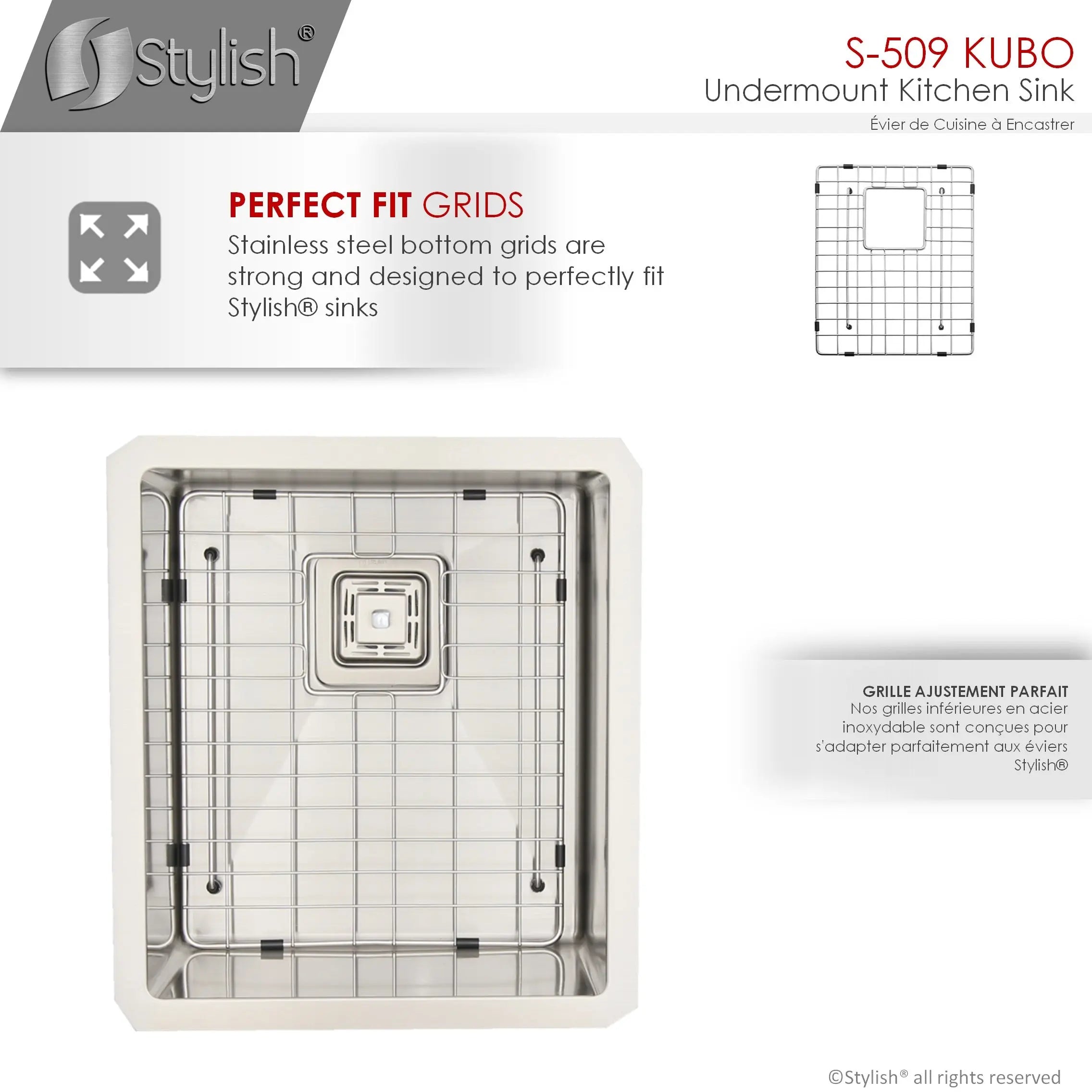 STYLISH 16 inch Single Bowl Stainless Steel Kitchen Sink with Square Strainer S-509XG - Plumbing Market