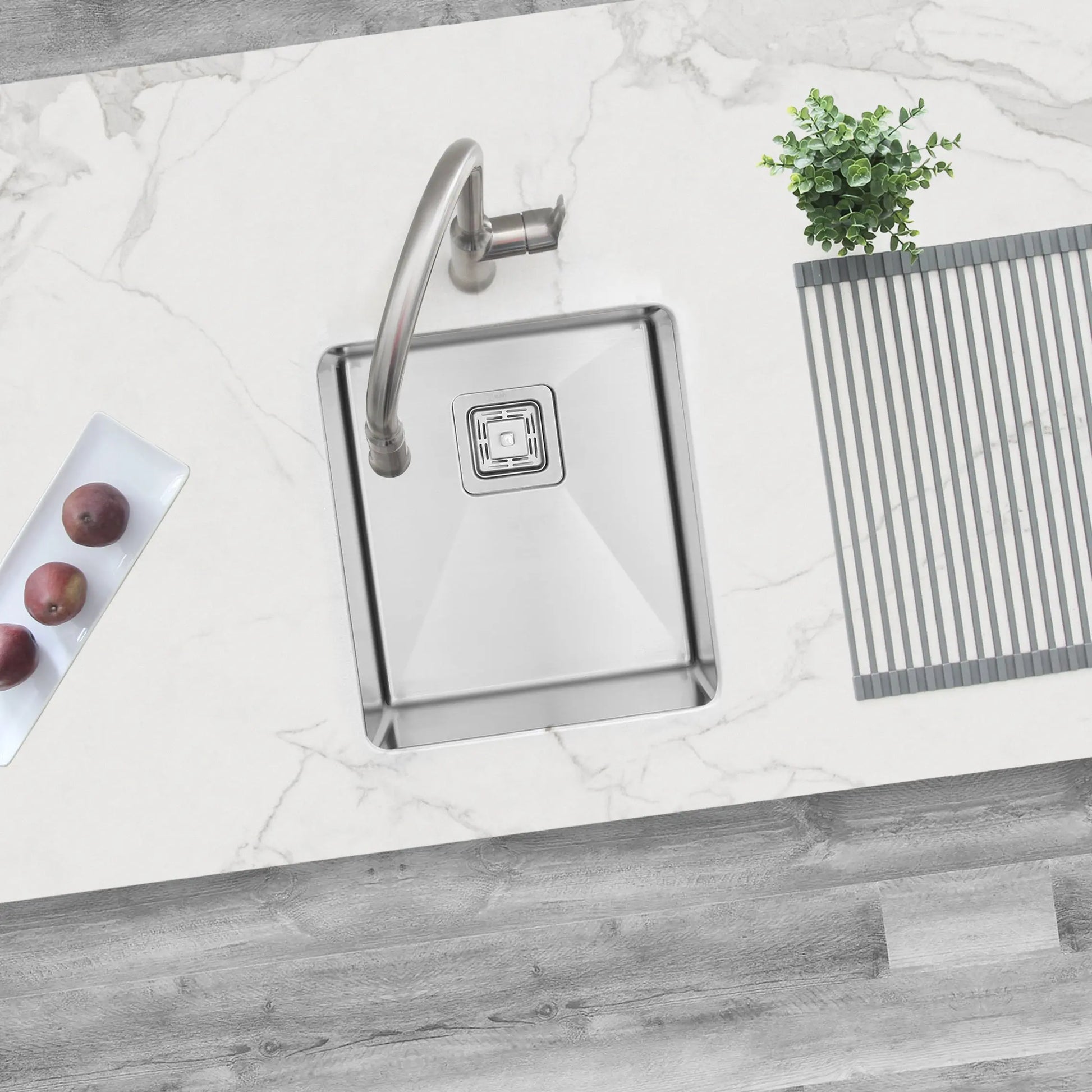 STYLISH 16 inch Single Bowl Stainless Steel Kitchen Sink with Square Strainer S-509XG - Plumbing Market