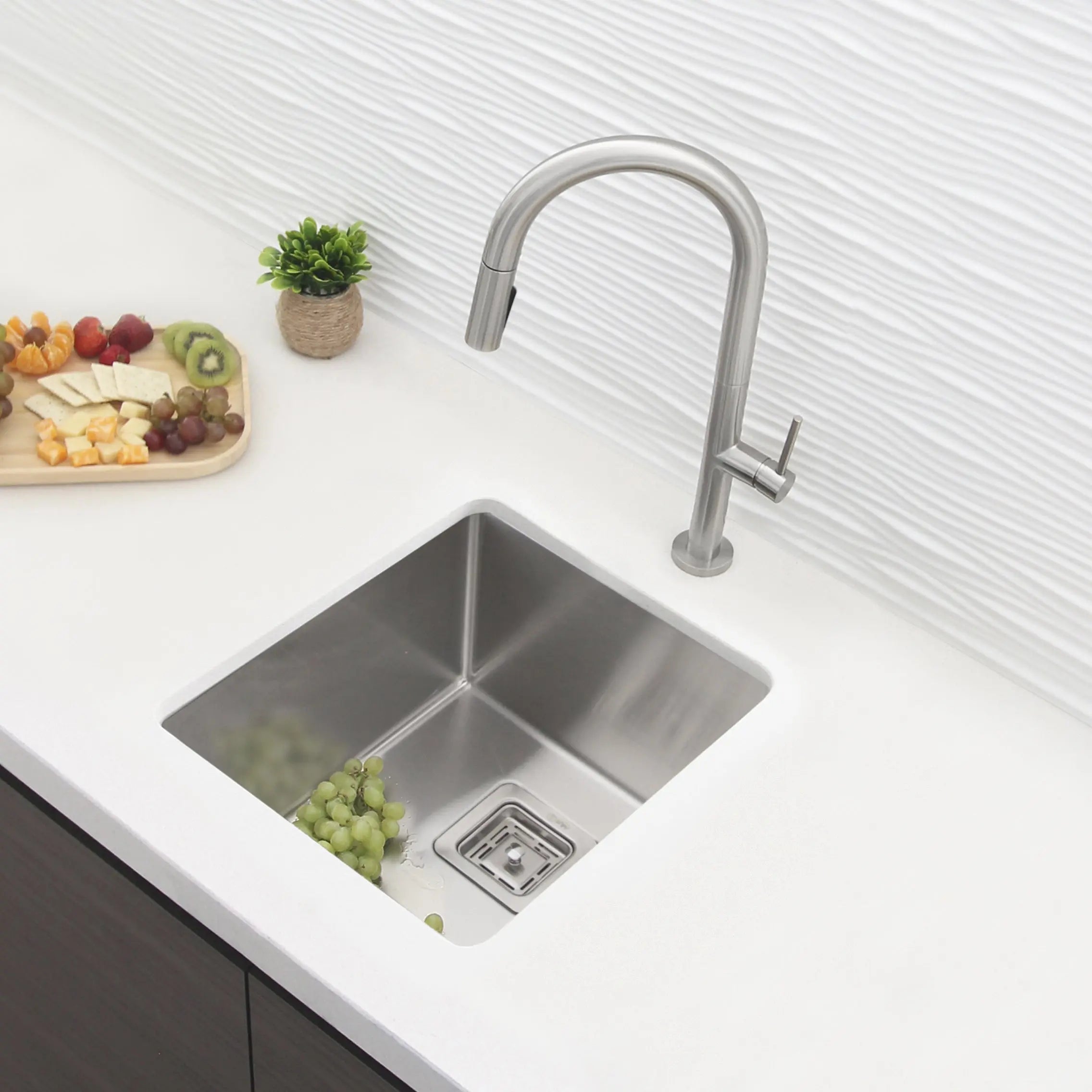 STYLISH 16 inch Single Bowl Stainless Steel Kitchen Sink with Square Strainer S-509XG - Plumbing Market