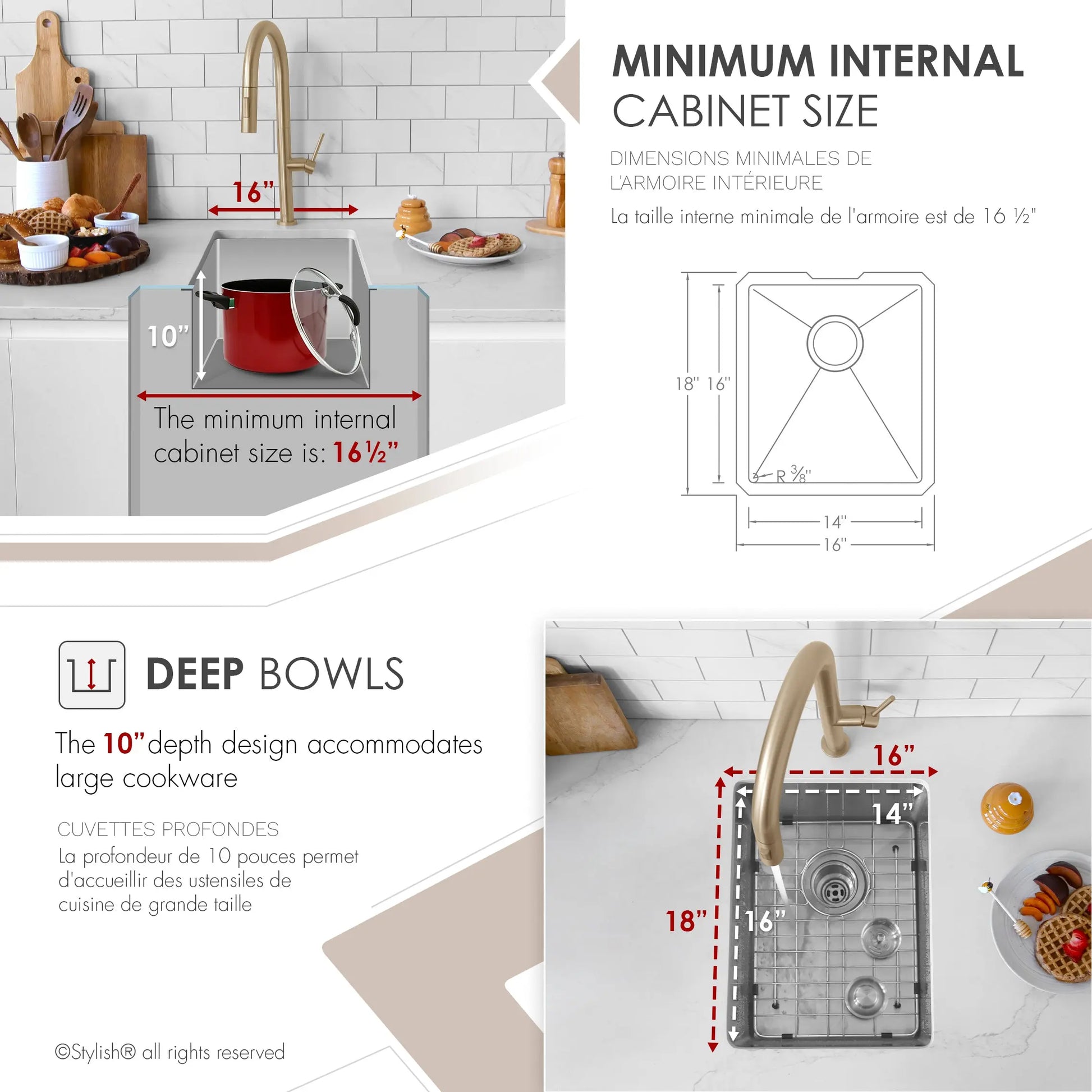 STYLISH 16 inch Single Bowl Undermount Stainless Steel Kitchen Sink Laundry S-309XG - Plumbing Market