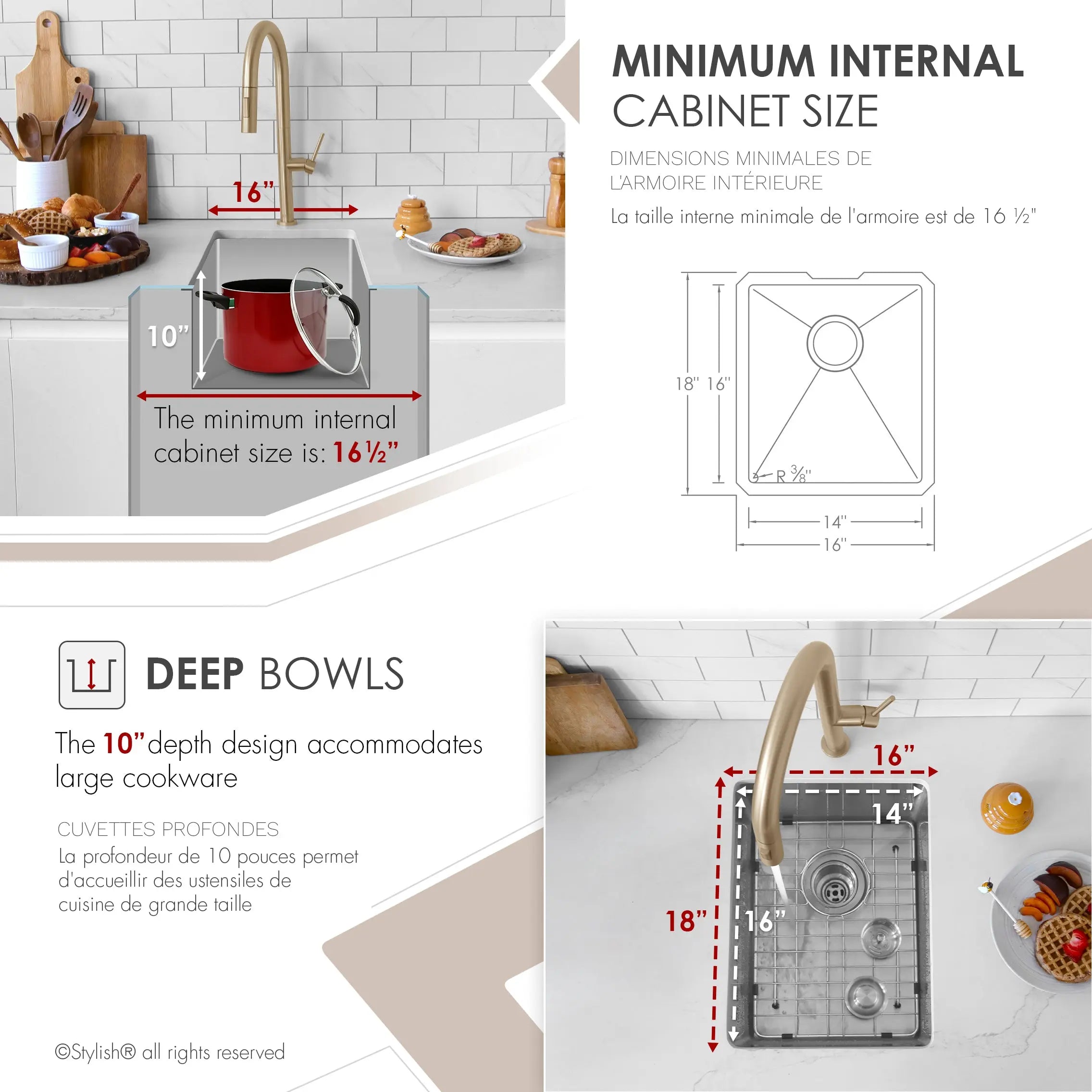 STYLISH 16 inch Single Bowl Undermount Stainless Steel Kitchen Sink Laundry S-309XG - Plumbing Market