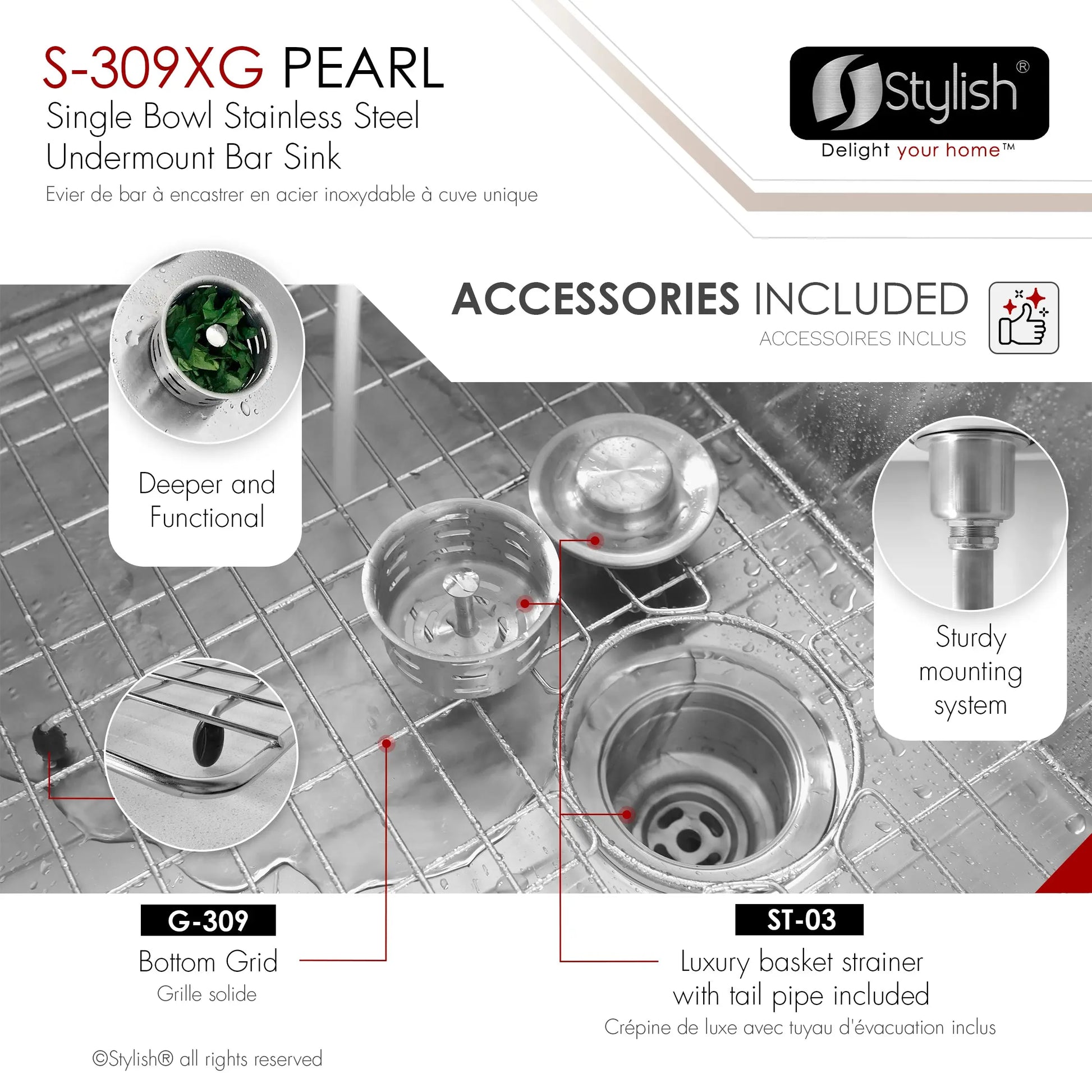 STYLISH 16 inch Single Bowl Undermount Stainless Steel Kitchen Sink Laundry S-309XG - Plumbing Market
