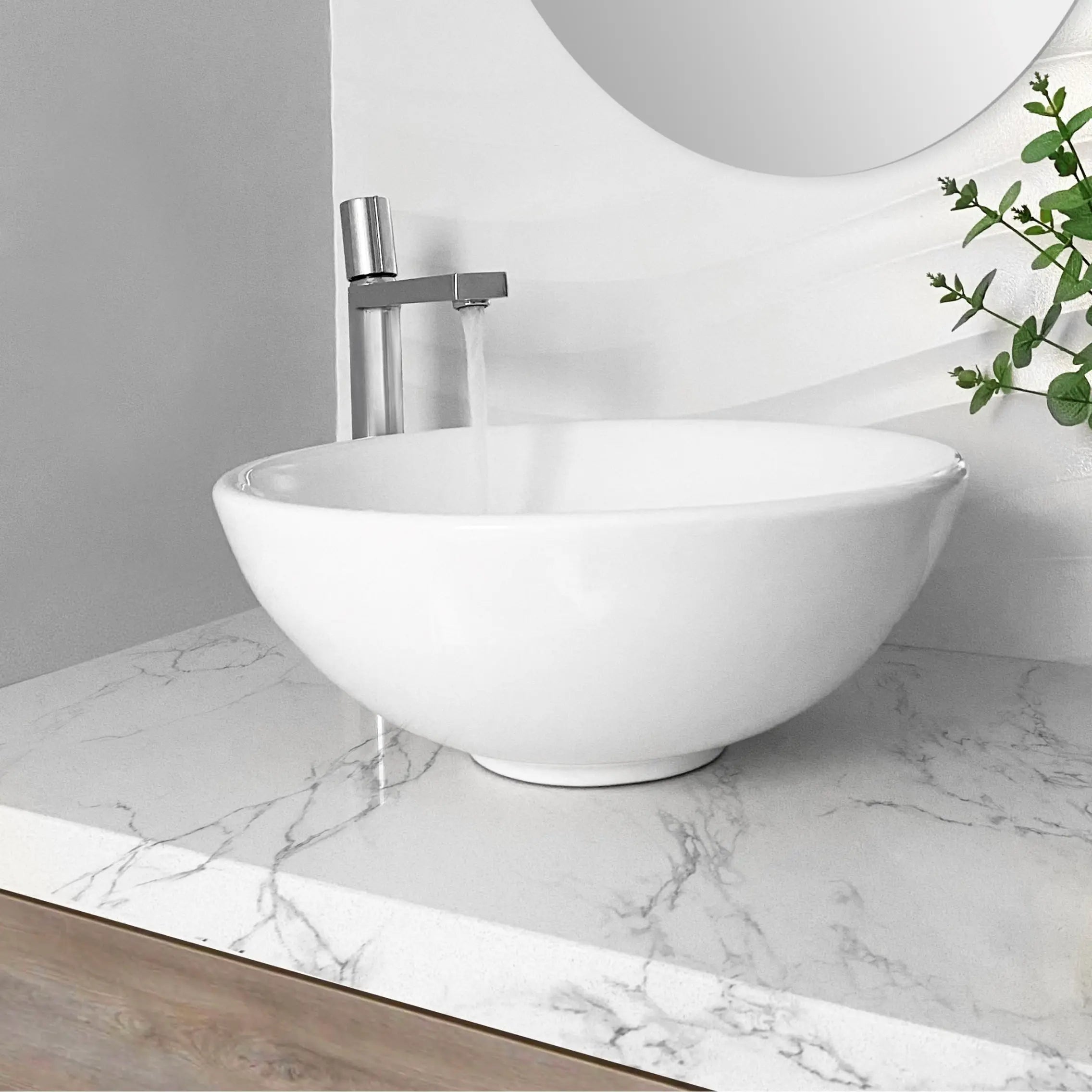 STYLISH 16 inch White Round Ceramic Vessel Bathroom Sink P-224 - Plumbing Market