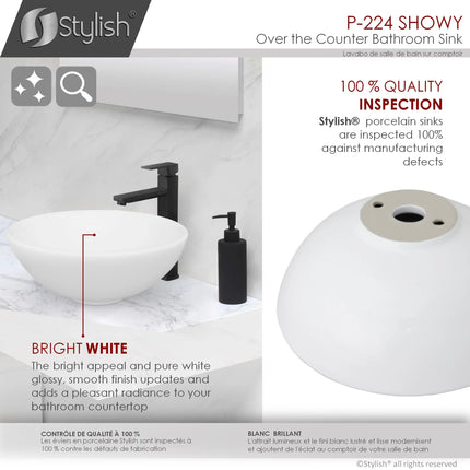 STYLISH 16 inch White Round Ceramic Vessel Bathroom Sink P-224 - Plumbing Market