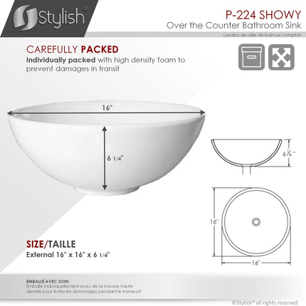 STYLISH 16 inch White Round Ceramic Vessel Bathroom Sink P-224 - Plumbing Market