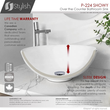 STYLISH 16 inch White Round Ceramic Vessel Bathroom Sink P-224 - Plumbing Market