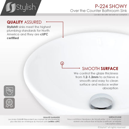 STYLISH 16 inch White Round Ceramic Vessel Bathroom Sink P-224 - Plumbing Market