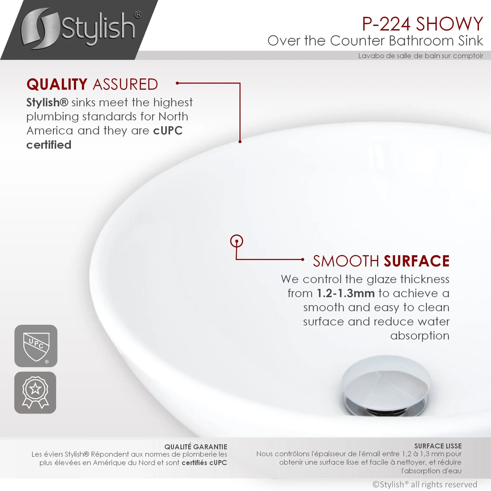 STYLISH 16 inch White Round Ceramic Vessel Bathroom Sink P-224 - Plumbing Market