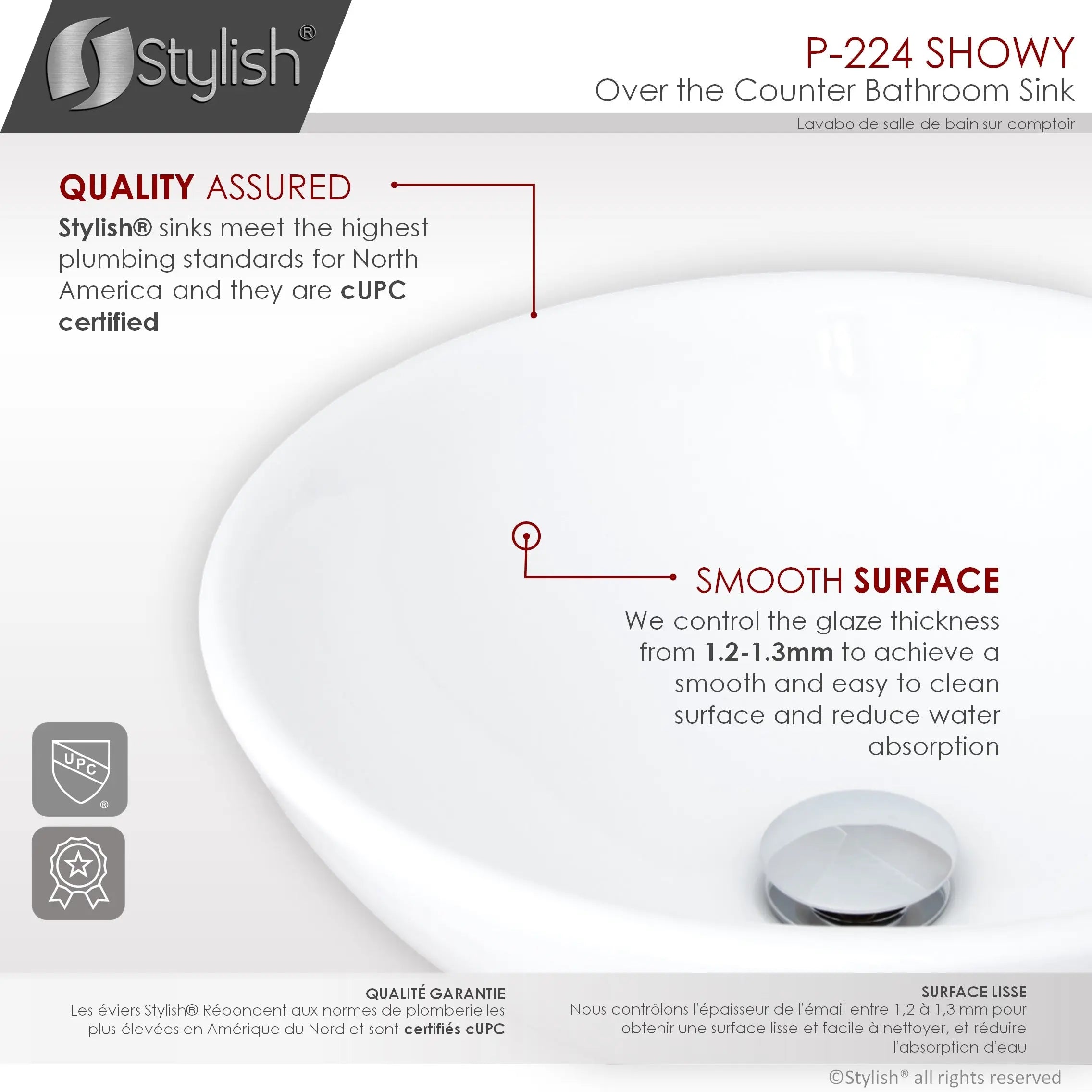 STYLISH 16 inch White Round Ceramic Vessel Bathroom Sink P-224 - Plumbing Market