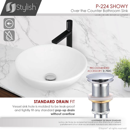 STYLISH 16 inch White Round Ceramic Vessel Bathroom Sink P-224 - Plumbing Market