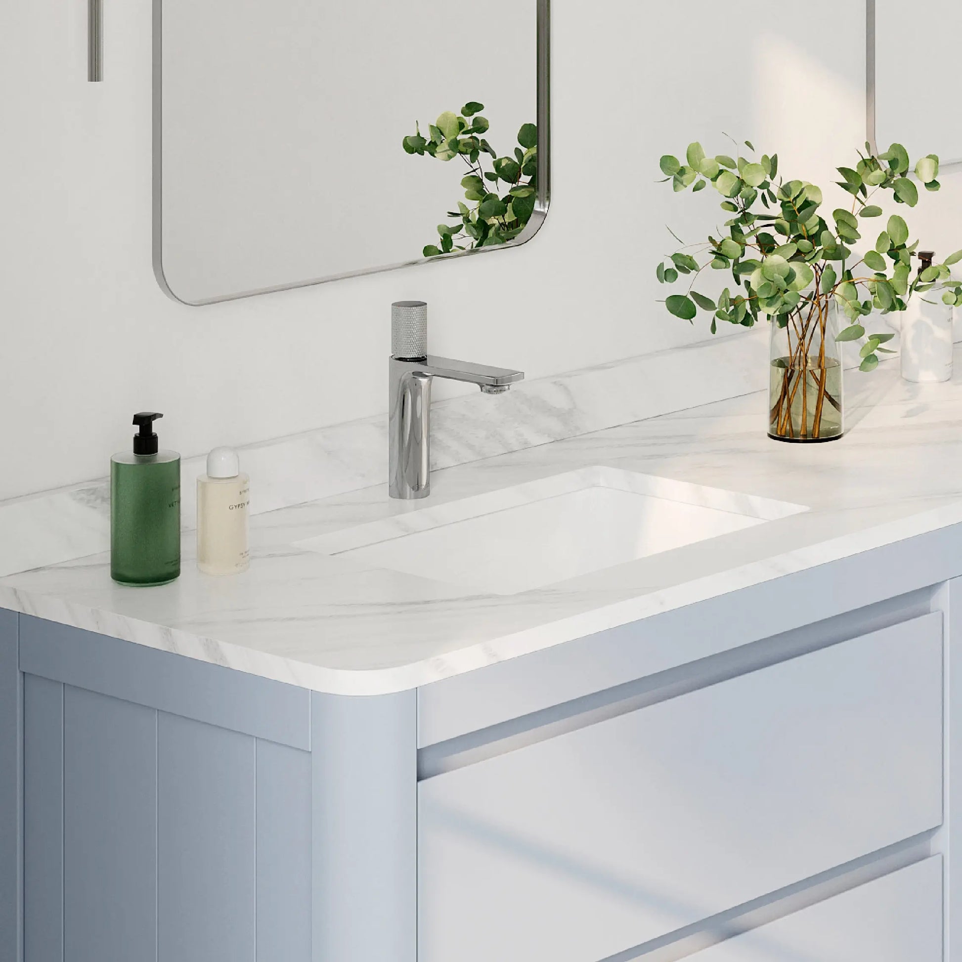 STYLISH 18 inch Rectangular Undermount Bathroom Sink with Overflow Polished Chrome P-201 - Plumbing Market