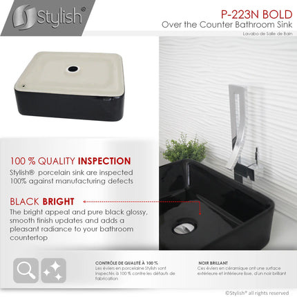 STYLISH 18 inch Rectangular Vessel Bathroom Sink Black P-223N - Plumbing Market