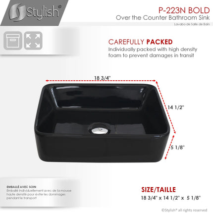STYLISH 18 inch Rectangular Vessel Bathroom Sink Black P-223N - Plumbing Market