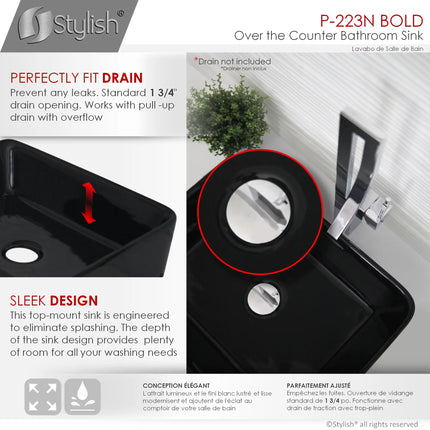 STYLISH 18 inch Rectangular Vessel Bathroom Sink Black P-223N - Plumbing Market
