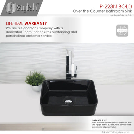 STYLISH 18 inch Rectangular Vessel Bathroom Sink Black P-223N - Plumbing Market