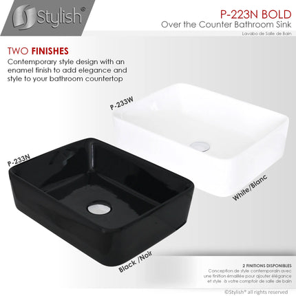 STYLISH 18 inch Rectangular Vessel Bathroom Sink Black P-223N - Plumbing Market