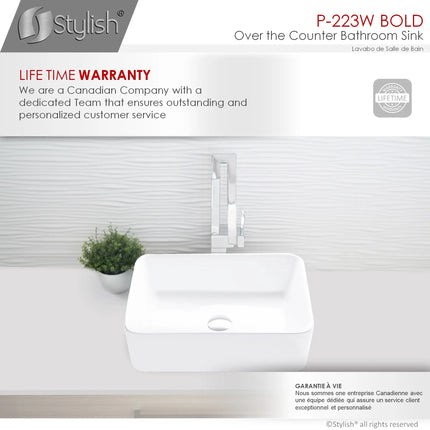 STYLISH 18 inch Rectangular Vessel Bathroom Sink White P-223W - Plumbing Market