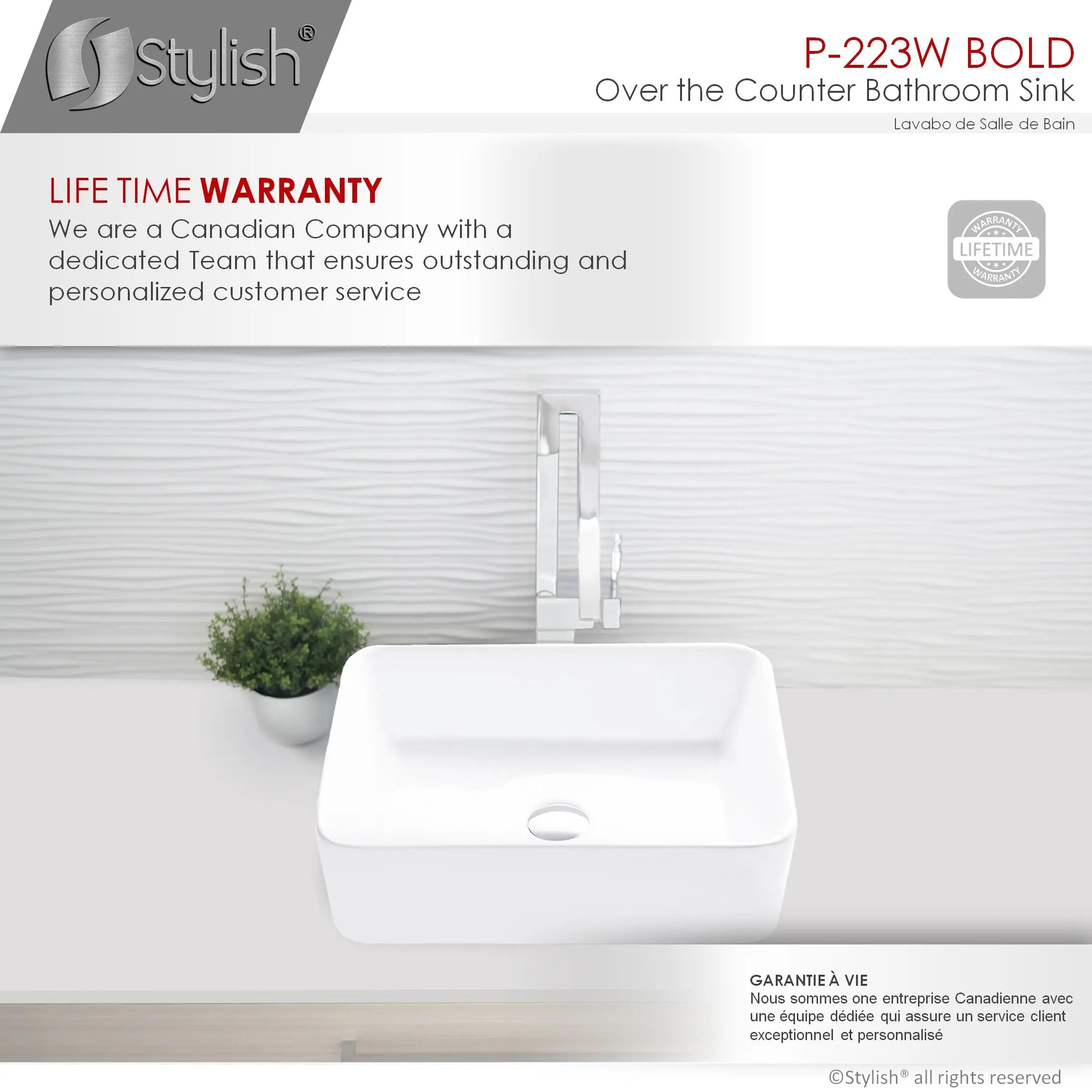 STYLISH 18 inch Rectangular Vessel Bathroom Sink White P-223W - Plumbing Market