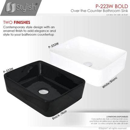 STYLISH 18 inch Rectangular Vessel Bathroom Sink White P-223W - Plumbing Market
