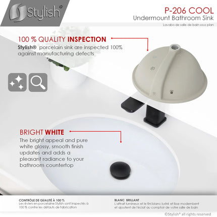 STYLISH 19 inch Oval Undermount Bathroom Sink with Overflow P-206 - Plumbing Market