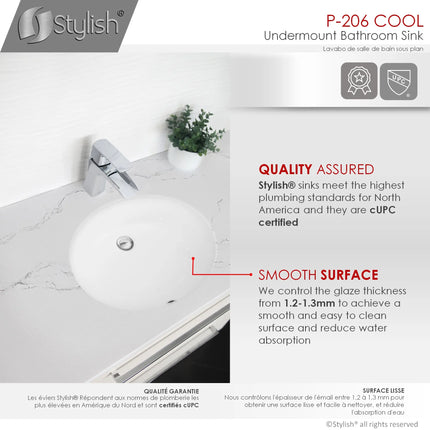 STYLISH 19 inch Oval Undermount Bathroom Sink with Overflow P-206 - Plumbing Market