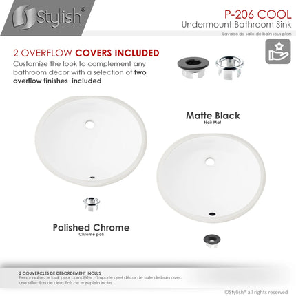 STYLISH 19 inch Oval Undermount Bathroom Sink with Overflow P-206 - Plumbing Market