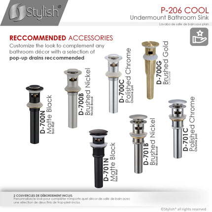 STYLISH 19 inch Oval Undermount Bathroom Sink with Overflow P-206 - Plumbing Market