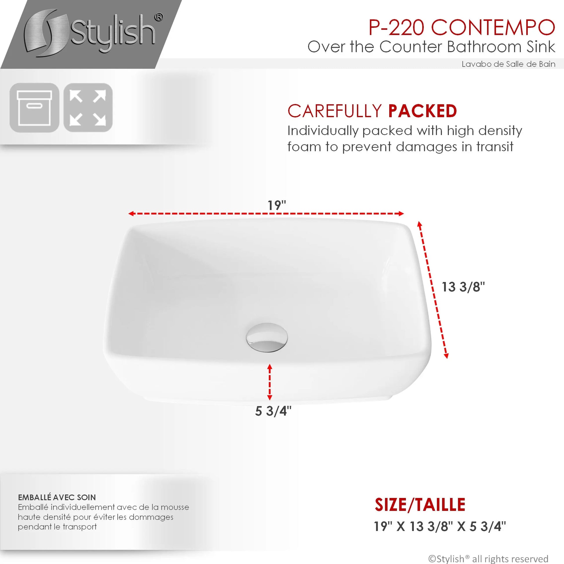 STYLISH 19 inch Rectangular Vessel Bathroom Sink P-220 - Plumbing Market