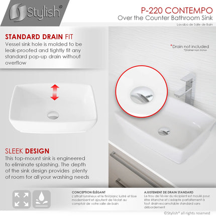 STYLISH 19 inch Rectangular Vessel Bathroom Sink P-220 - Plumbing Market