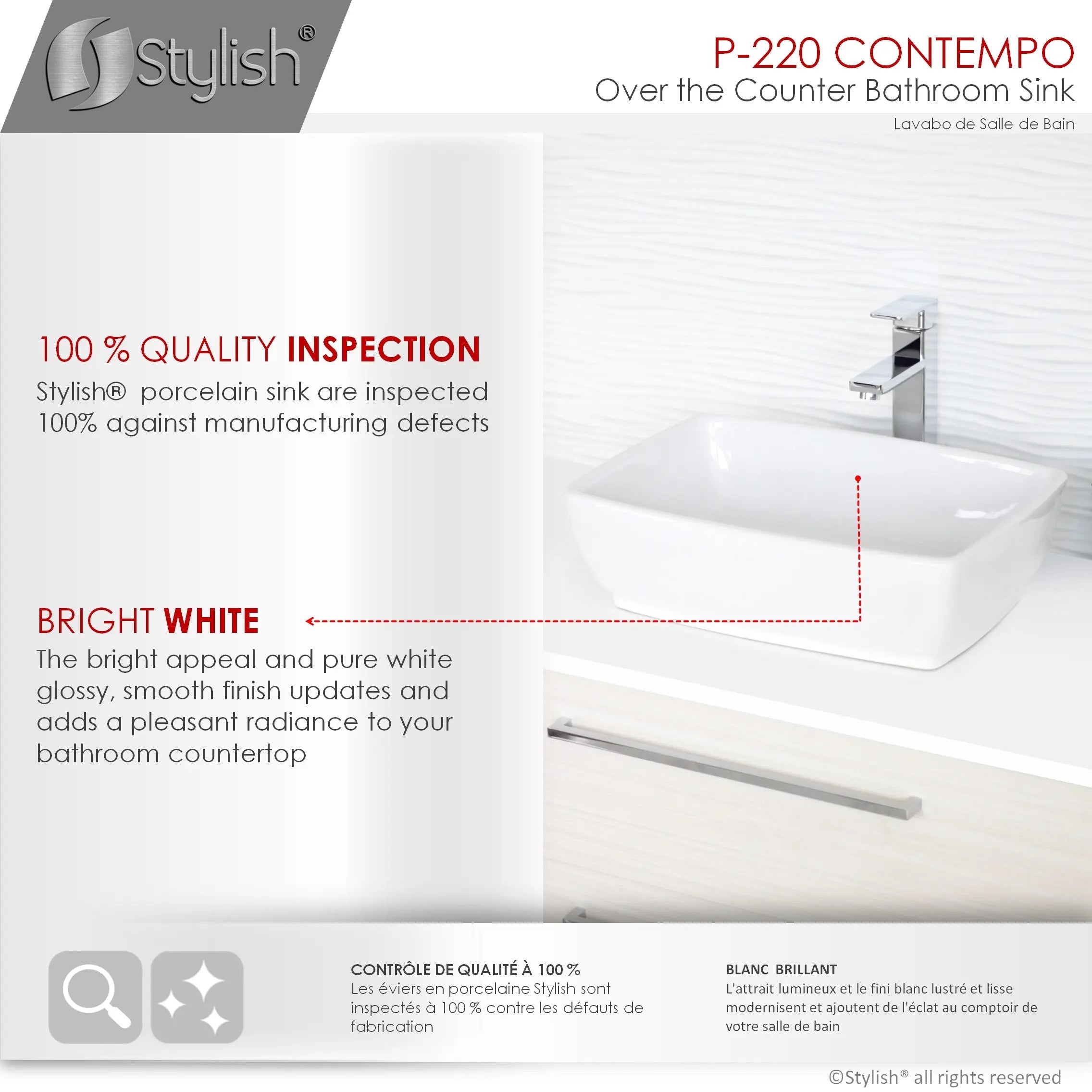 STYLISH 19 inch Rectangular Vessel Bathroom Sink P-220 - Plumbing Market
