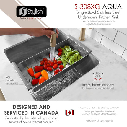STYLISH 19 inch Single Bowl Undermount Stainless Steel Kitchen Sink Laundry S-308XG - Plumbing Market