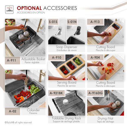 STYLISH 19 inch Single Bowl Undermount Stainless Steel Kitchen Sink Laundry S-308XG - Plumbing Market