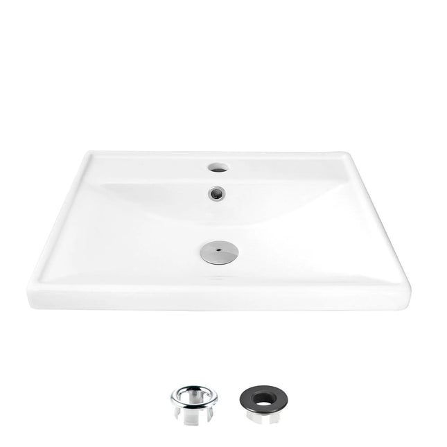 STYLISH 20 inch Rectangular Top-mount Ceramic Bathroom Sink with 2 Overflow Finishes P-210H - Plumbing Market