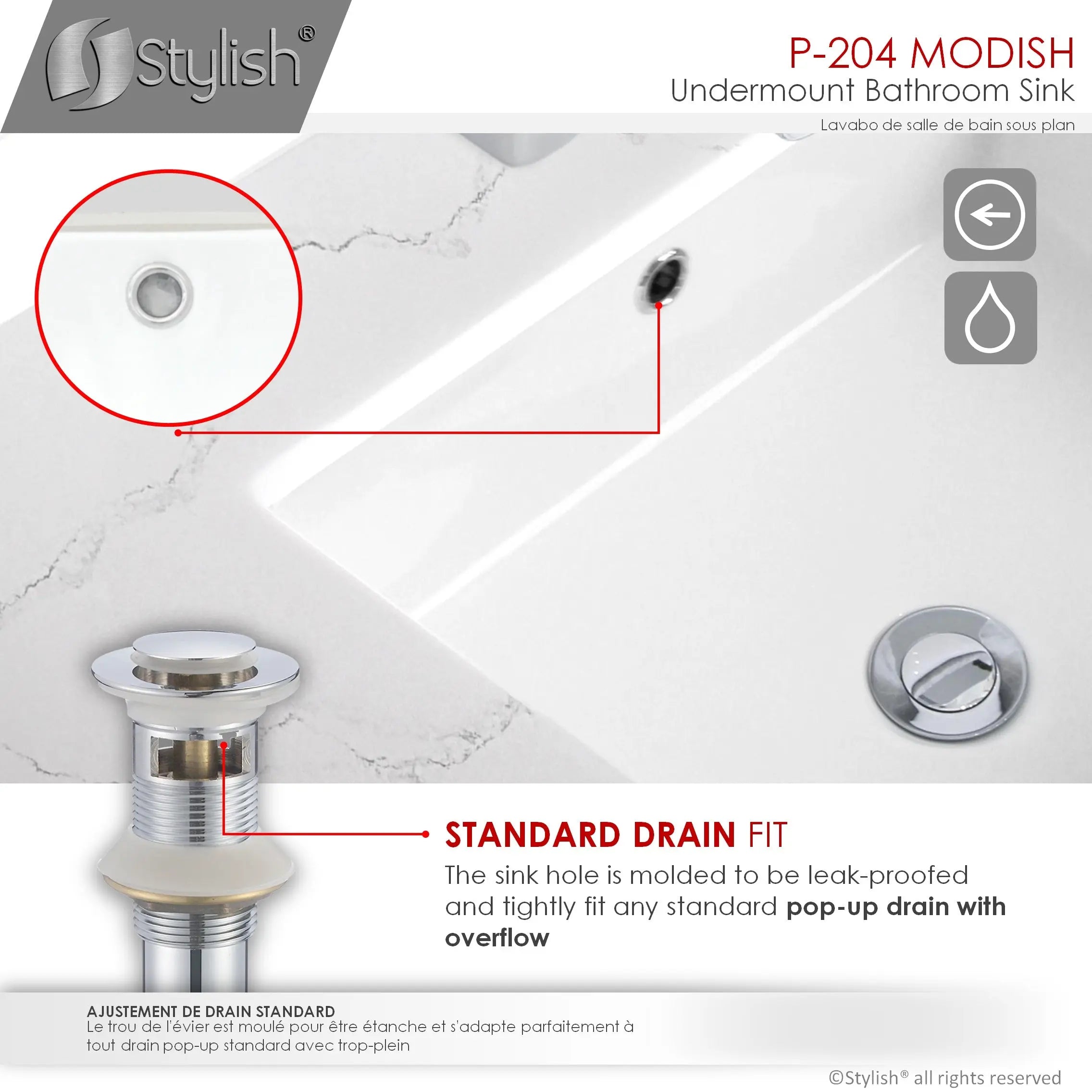 STYLISH 20 inch Rectangular Undermount Bathroom Sink with Overflow P-204 - Plumbing Market