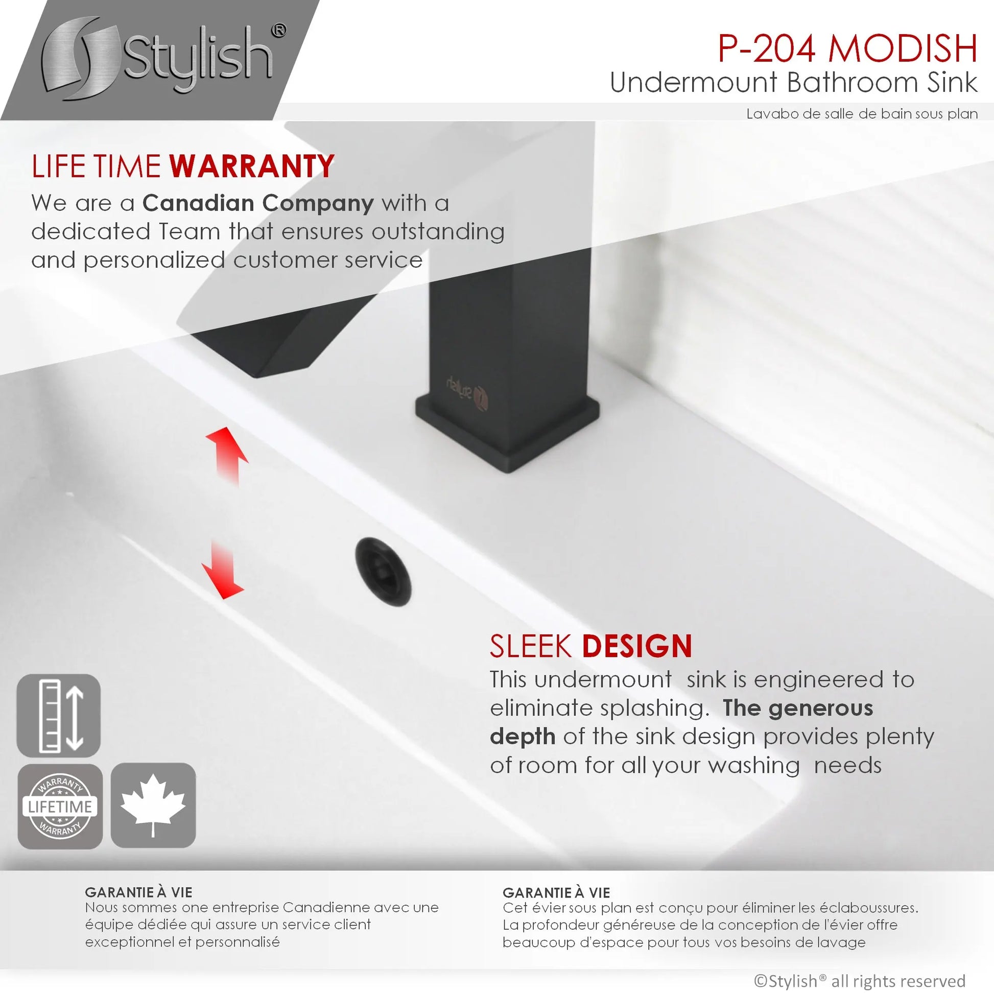 STYLISH 20 inch Rectangular Undermount Bathroom Sink with Overflow P-204 - Plumbing Market