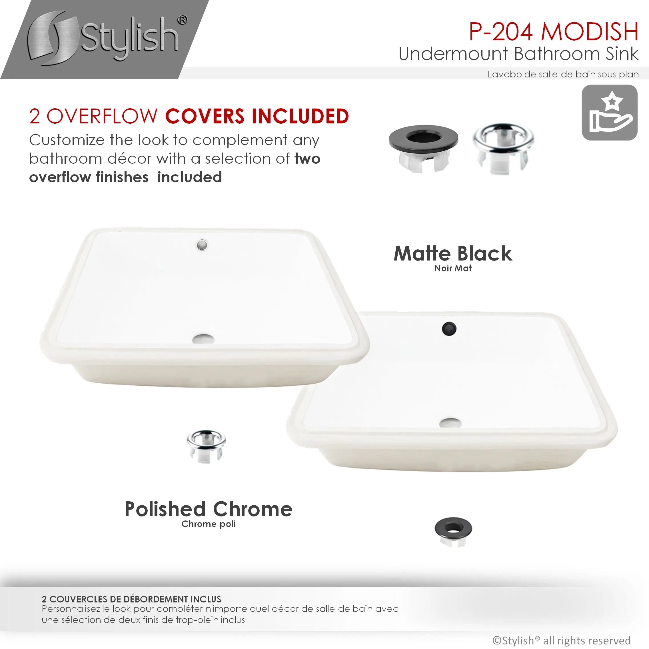 STYLISH 20 inch Rectangular Undermount Bathroom Sink with Overflow P-204 - Plumbing Market