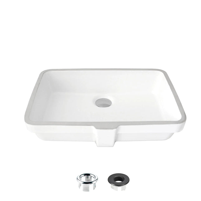 STYLISH 20 inch Rectangular Undermount Ceramic Bathroom Sink with 2 Overflow Finishes P-209H - Plumbing Market