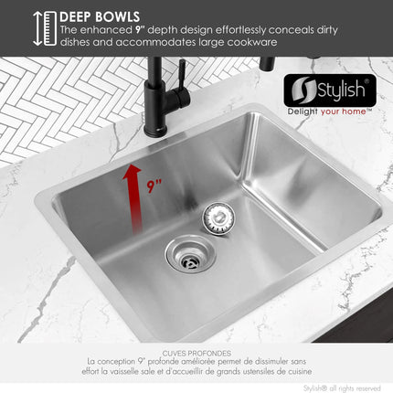 STYLISH 21 inch Single Bowl Undermount and Drop-in Stainless Steel Kitchen Sink S-408T - Plumbing Market