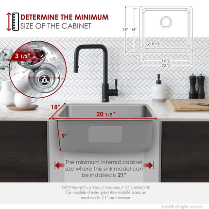 STYLISH 21 inch Single Bowl Undermount and Drop-in Stainless Steel Kitchen Sink S-408T - Plumbing Market